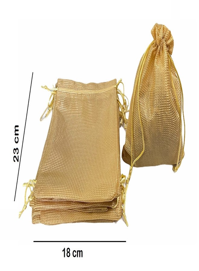 Krisah Plastic 12 Pcs Unisex-Adult Self Design Cloth Potli Bags, Pack Of 12 (Beige) Big Size 23 X 18 Cm - Image 2